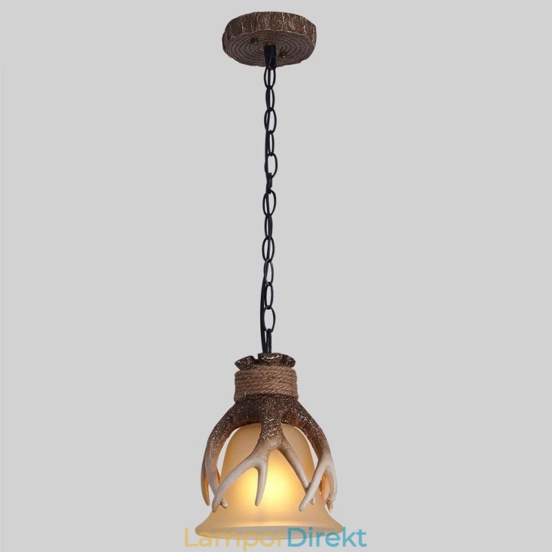 One Light Rustik Konstnärlig Retro Antler Antik Pendellampa Med Glasskärm