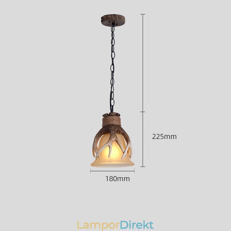 One Light Rustik Konstnärlig Retro Antler Antik Pendellampa Med Glasskärm