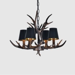 4 Ljus Svart Rustik Konstnärlig Retro Horn Antik Ljuskrona Med Skärmar