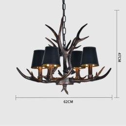 4 Ljus Svart Rustik Konstnärlig Retro Horn Antik Ljuskrona Med Skärmar