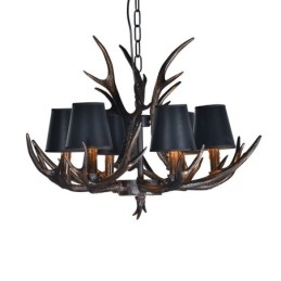 6 Ljus Svart Rustik Konstnärlig Retro Horn Antik Ljuskrona Med Skärmar