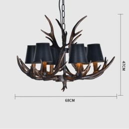 6 Ljus Svart Rustik Konstnärlig Retro Horn Antik Ljuskrona Med Skärmar