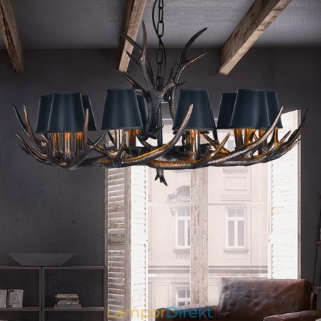 Retro Antler Antik Ljuskrona Med Skärmar Retro Antler Antik Ljuskrona Med Skärmar
