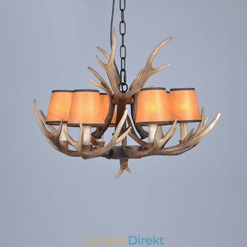 6 Ljus Rustik Konstnärlig Retro Horn Antik Ljuskrona Med Skärmar