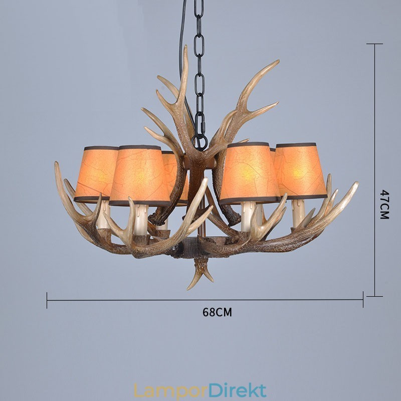 6 Ljus Rustik Konstnärlig Retro Horn Antik Ljuskrona Med Skärmar