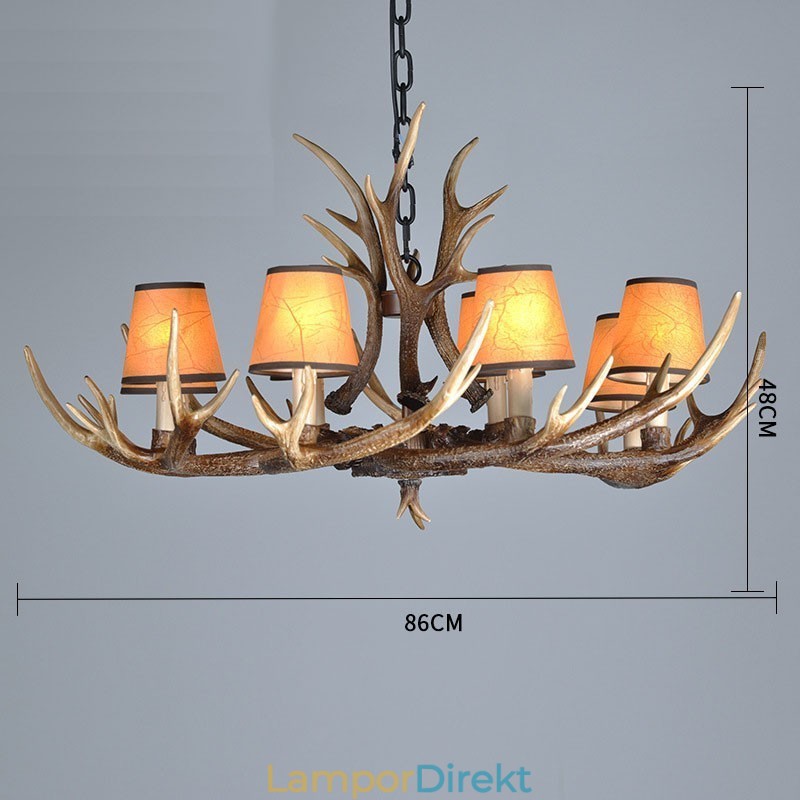 Ljus Rustik Konstnärlig Retro Horn Antik Ljuskrona Med Skärmar