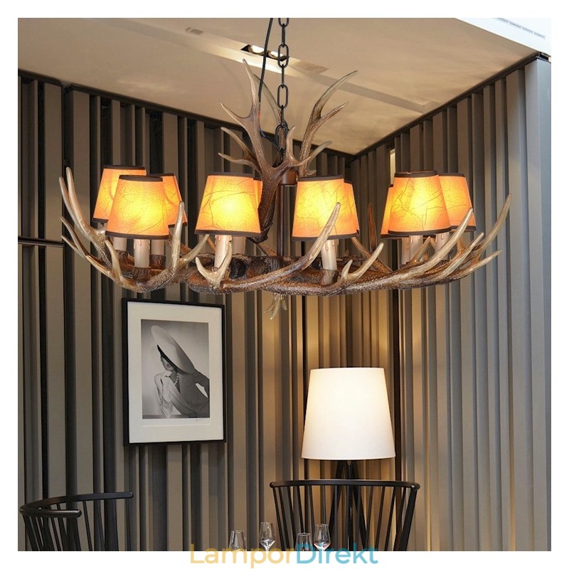 Retro Antler Antik Ljuskrona Med Skärmar