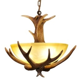 One Light Rustik Konstnärlig Retro Antler Antik Pendellampa Med Glasskärm