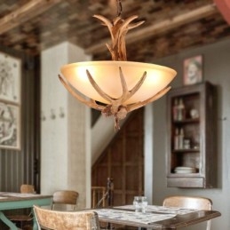 One Light Rustik Konstnärlig Retro Antler Antik Pendellampa Med Glasskärm
