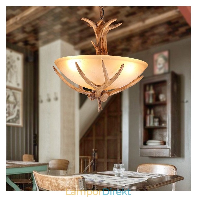 One Light Rustik Konstnärlig Retro Antler Antik Pendellampa Med Glasskärm