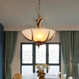 One Light Rustik Konstnärlig Retro Antler Antik Pendellampa Med Glasskärm