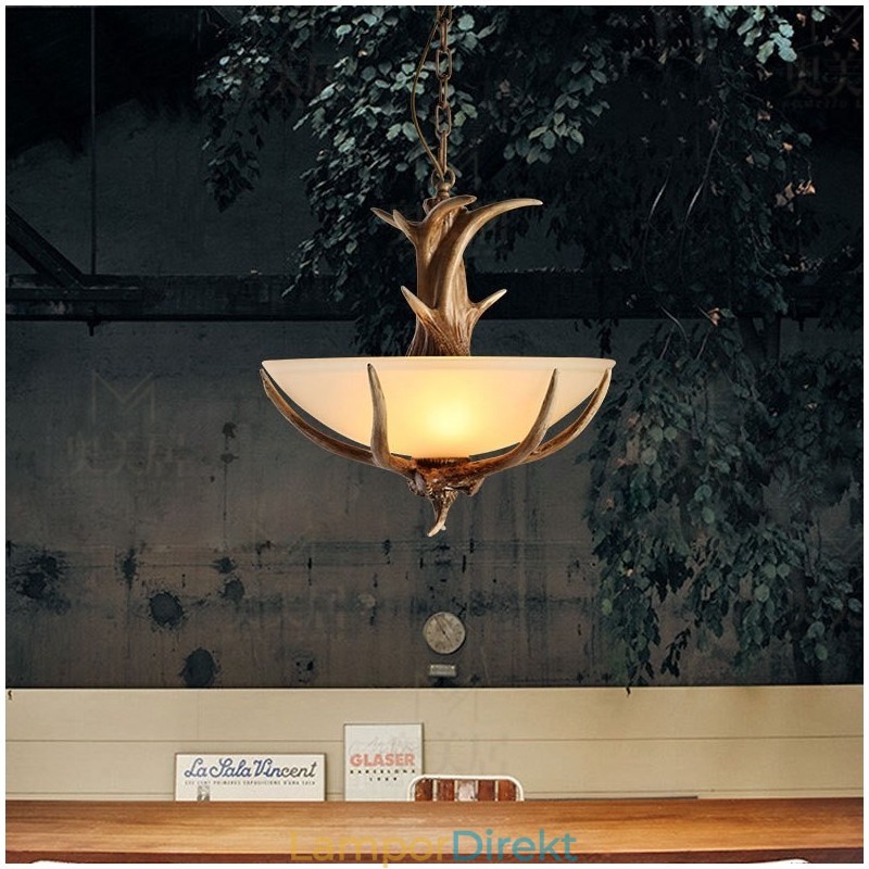 One Light Rustik Konstnärlig Retro Antler Antik Pendellampa Med Glasskärm