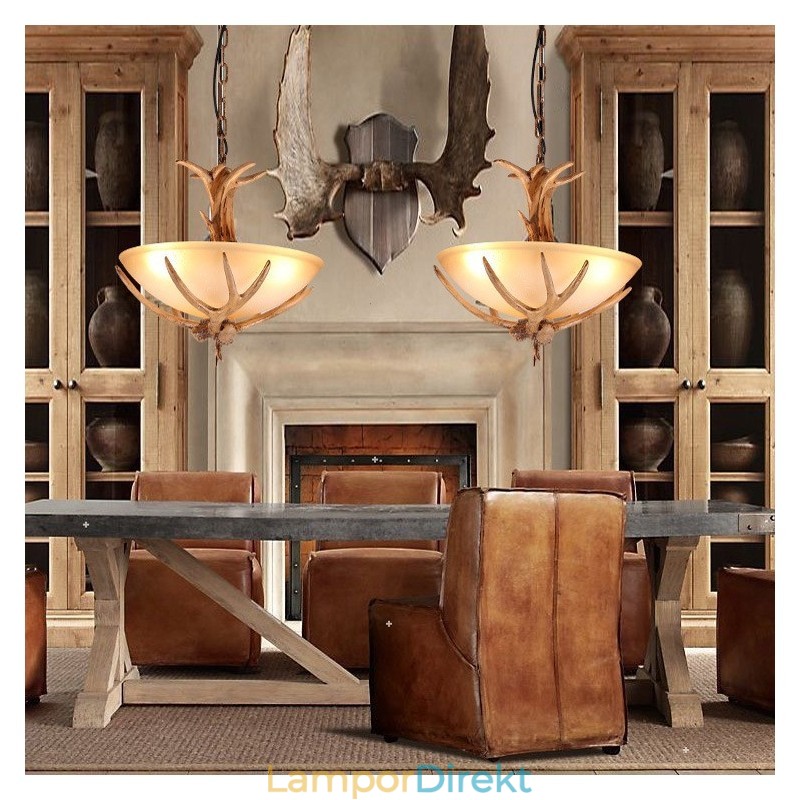 One Light Rustik Konstnärlig Retro Antler Antik Pendellampa Med Glasskärm