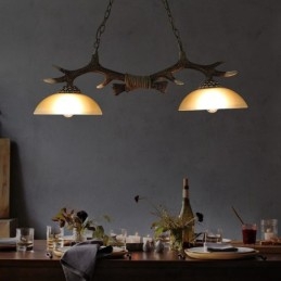 2 Ljus Svart Rustik Konstnärlig Retro Antler Antik Pendellampa Med Glasskärm