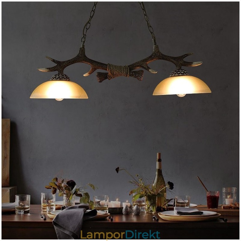2 Ljus Svart Rustik Konstnärlig Retro Antler Antik Pendellampa Med Glasskärm