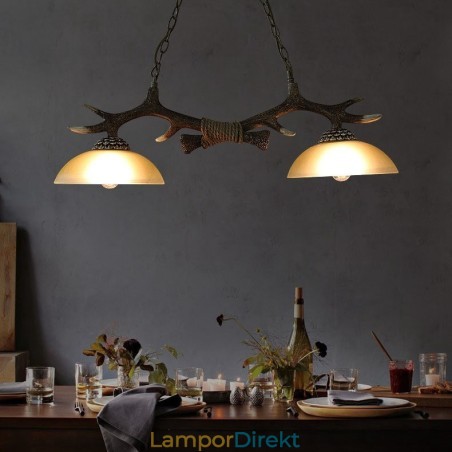 2 Ljus Svart Rustik Konstnärlig Retro Antler Antik Pendellampa Med Glasskärm 2 Ljus Svart Rustik Konstnärlig Retro Antler Antik Pendellampa Med Glasskärm