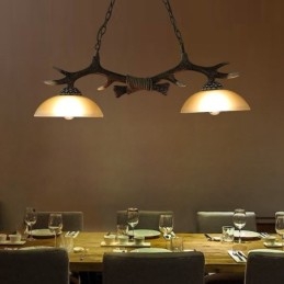 2 Ljus Svart Rustik Konstnärlig Retro Antler Antik Pendellampa Med Glasskärm