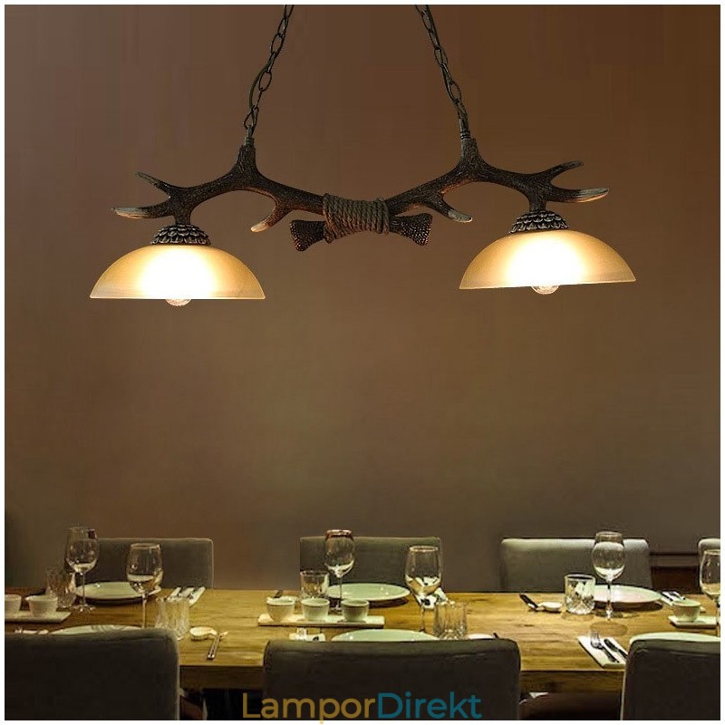 2 Ljus Svart Rustik Konstnärlig Retro Antler Antik Pendellampa Med Glasskärm