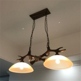 2 Ljus Svart Rustik Konstnärlig Retro Antler Antik Pendellampa Med Glasskärm