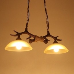 2 Ljus Svart Rustik Konstnärlig Retro Antler Antik Pendellampa Med Glasskärm