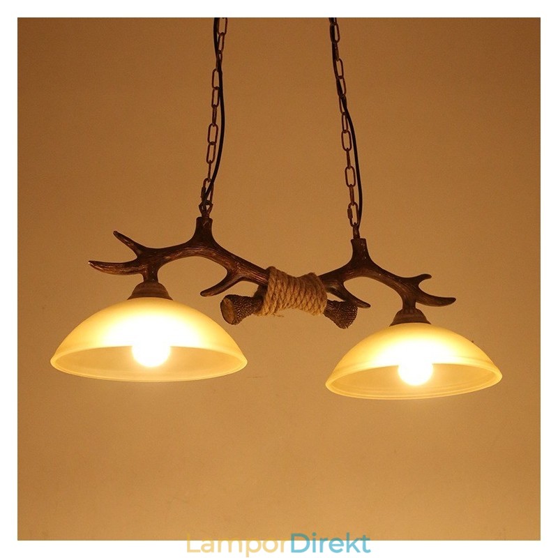 2 Ljus Svart Rustik Konstnärlig Retro Antler Antik Pendellampa Med Glasskärm