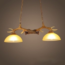 2 Ljusbrun Rustik Konstnärlig Retro Antler Antik Pendellampa Med Glasskärm