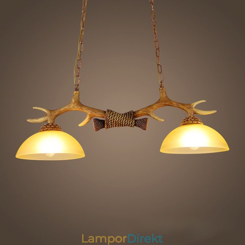 2 Ljusbrun Rustik Konstnärlig Retro Antler Antik Pendellampa Med Glasskärm