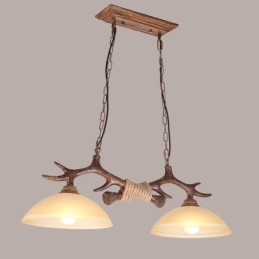 2 Ljusbrun Rustik Konstnärlig Retro Antler Antik Pendellampa Med Glasskärm