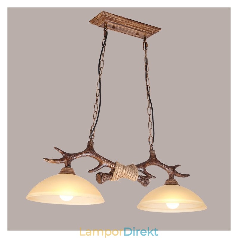 2 Ljusbrun Rustik Konstnärlig Retro Antler Antik Pendellampa Med Glasskärm
