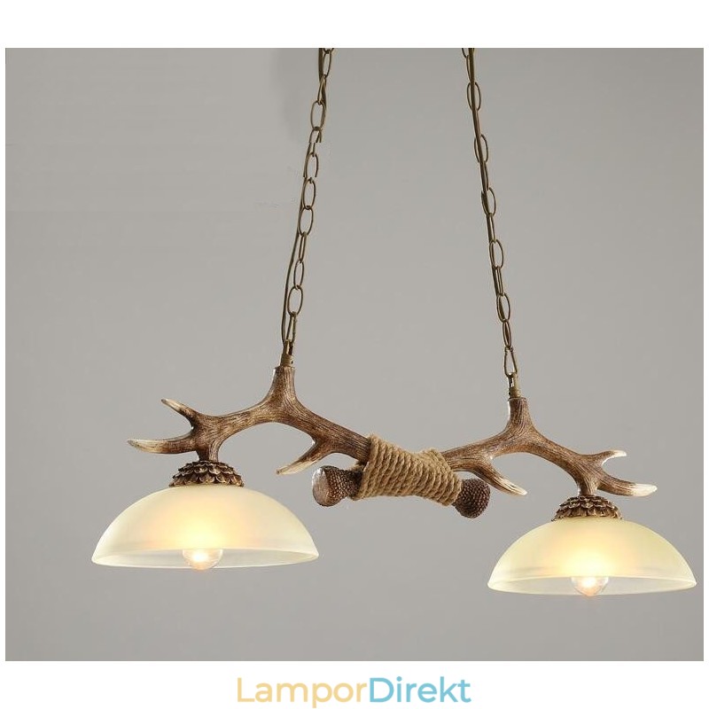 2 Ljusbrun Rustik Konstnärlig Retro Antler Antik Pendellampa Med Glasskärm