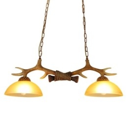 2 Ljusbrun Rustik Konstnärlig Retro Antler Antik Pendellampa Med Glasskärm