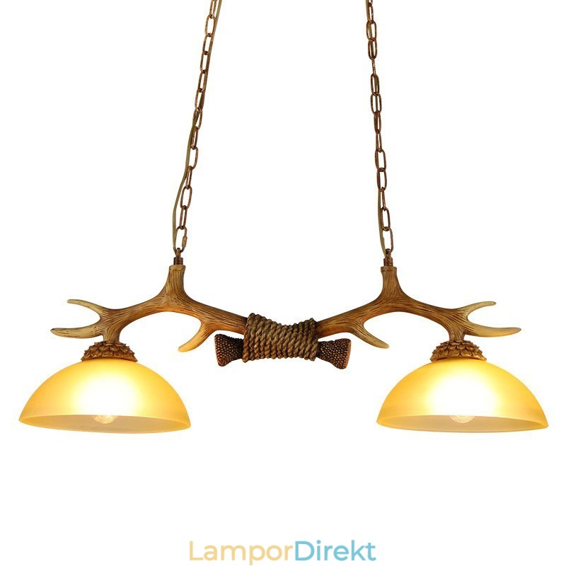 2 Ljusbrun Rustik Konstnärlig Retro Antler Antik Pendellampa Med Glasskärm