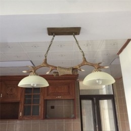 2 Ljusbrun Rustik Konstnärlig Retro Antler Antik Pendellampa Med Glasskärm