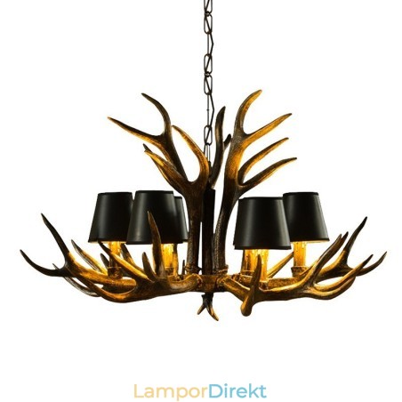 6 Ljus Svart Rustik Konstnärlig Retro Horn Antik Ljuskrona Med Skärmar 6 Ljus Svart Rustik Konstnärlig Retro Horn Antik Ljuskrona Med Skärmar