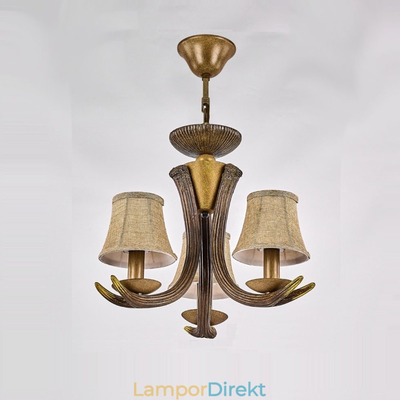 3 Ljus Rustik Konstnärlig Retro Horn Antik Ljuskrona Med Skärmar