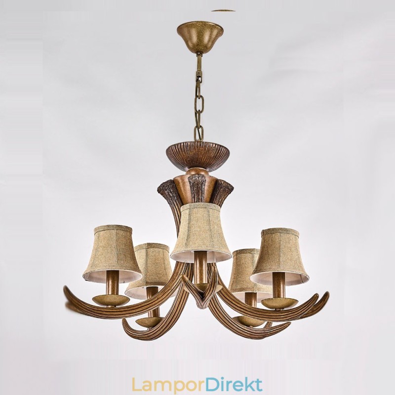 5 Ljus Rustik Konstnärlig Retro Horn Antik Ljuskrona Med Skärmar
