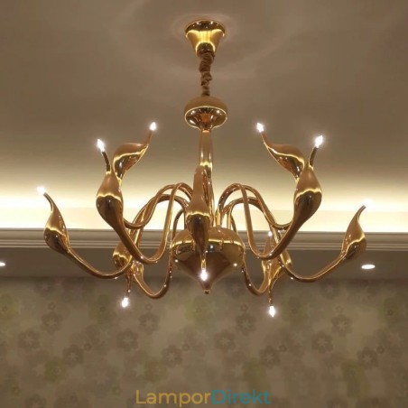 12 Ljus Modern Svan Guld Metall Ljuskrona Taklampa 12 Ljus Modern Svan Guld Metall Ljuskrona Taklampa