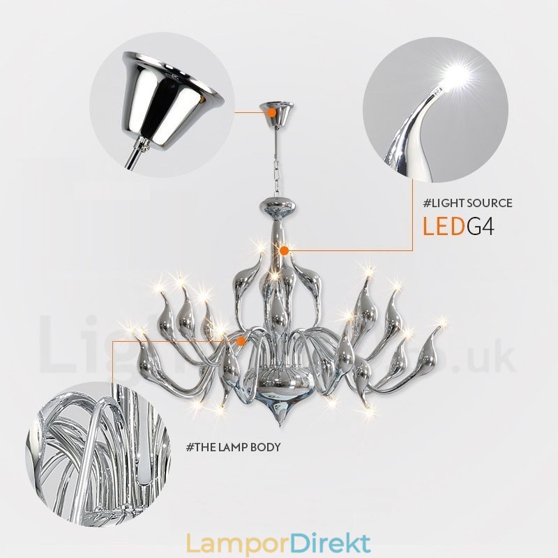 18 Ljus Rostfri Stolpe Modern Swan Ljuskrona Light G4 Chrome Finished