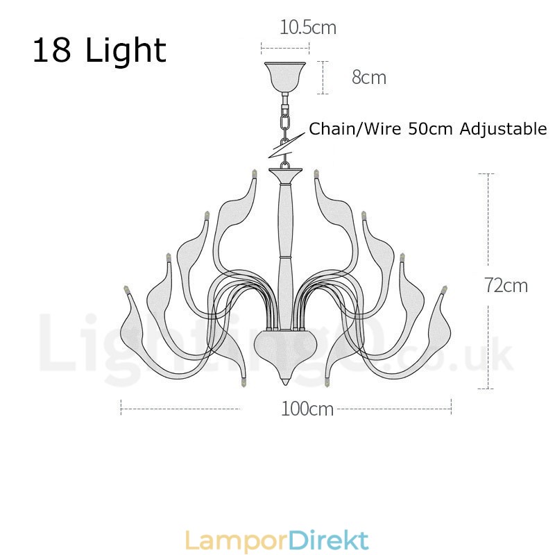 18 Lampor Rostfri Stolpe Modern Swan Ljuskrona Ljus G4 Svart Finish