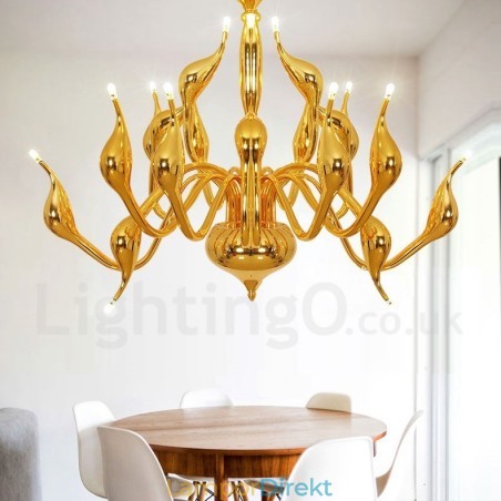 18 Lampor Rostfritt Stolpe Modern Swan Ljuskrona Ljus G4 Guld Finish