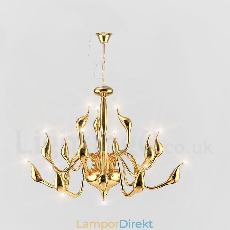 18 Lampor Rostfritt Stolpe Modern Swan Ljuskrona Ljus G4 Guld Finish