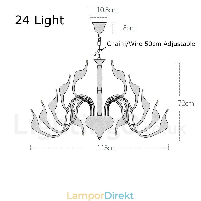 24 Lampor Modern Swan Chandelier Light G4 Guldplätering