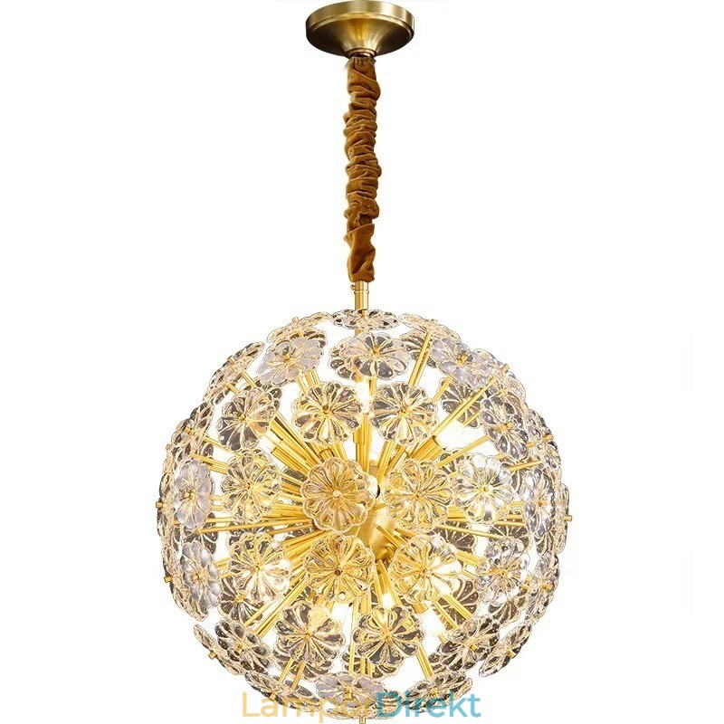 Nordisk Sfärisk Mässing Maskros Crystal Pendellampa