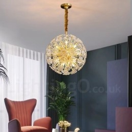 Nordisk Sfärisk Mässing Maskros Crystal Pendellampa