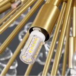 Nordisk Sfärisk Mässing Maskros Crystal Pendellampa