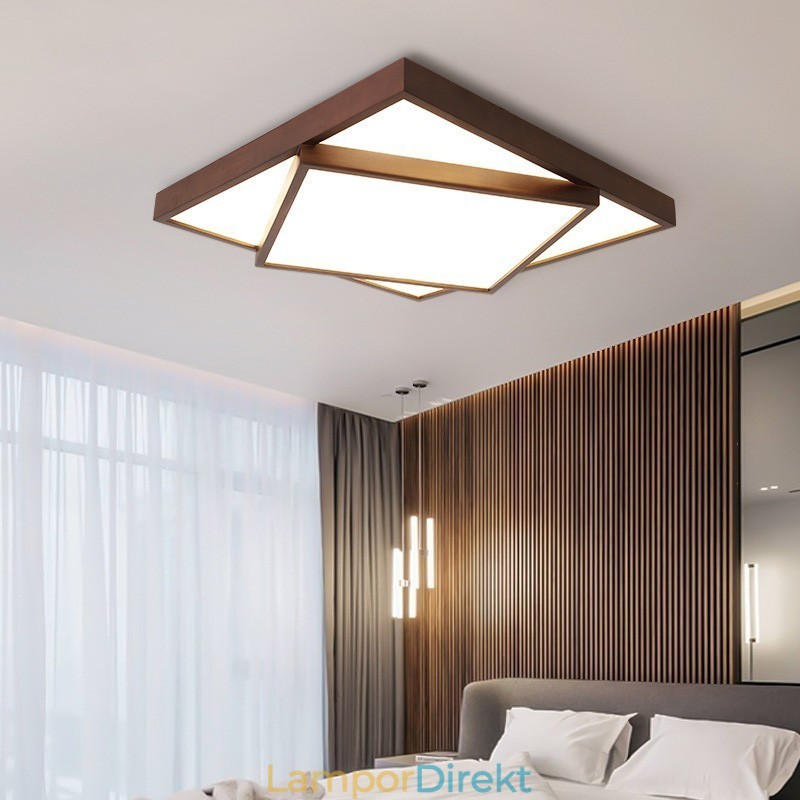 Tvåvånings Fyrkantig Svart Valnötsträ Modern Modern Nordisk Stil Infälld Taklampa I Trä Kan Också Användas Som Vägglampa