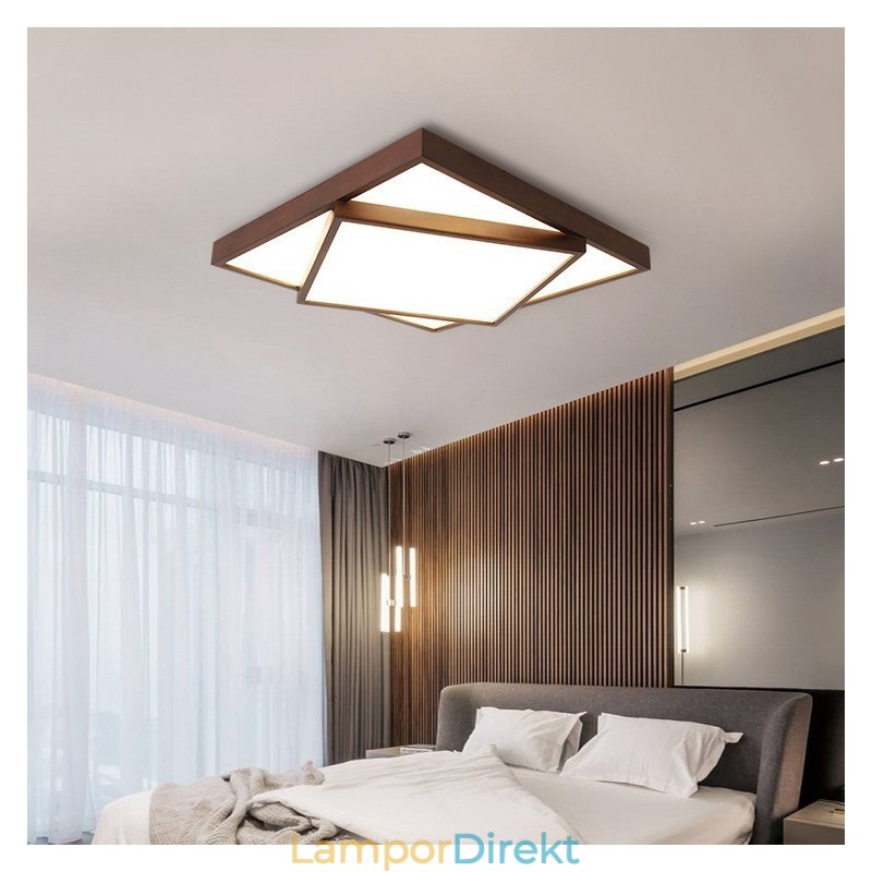 Tvåvånings Fyrkantig Svart Valnötsträ Modern Modern Nordisk Stil Infälld Taklampa I Trä Kan Också Användas Som Vägglampa
