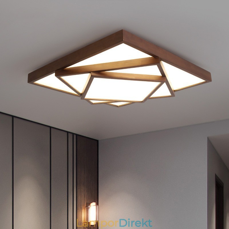 3 Våningar Fyrkantigt Svart Valnötsträ Modern Samtida Nordisk Stil Infälld Taklampa I Trä Kan Också Användas Som Vägglampa