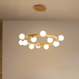 Nordic Ring Enkel Modern Trähängande Ljuskrona Med Bönor
