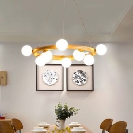 Nordic Ring Enkel Modern Trähängande Ljuskrona Med Bönor